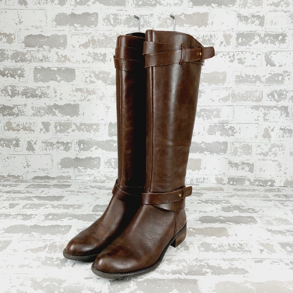 Franco Sarto Women's Canary Tall Riding Brown Leather Low Heel Boots T490 - Picture 2 of 9